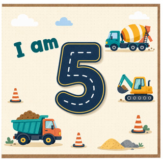 5th Birthday Card, Construction Vehicles Birthday Card