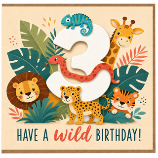 3rd Birthday Card, Have a Wild Birthday Jungle Animals Card
