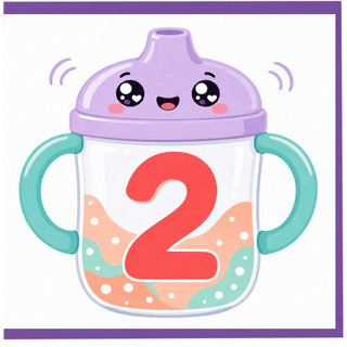 2nd Birthday Card, Cute Cartoon Sippy Cup Design