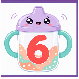 6th Birthday Card, Cute Cartoon Sippy Cup Design