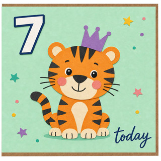 7th Birthday Card, Cute Tiger Crown Today