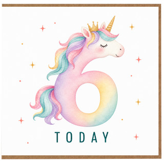 6th Birthday Card, Unicorn Today