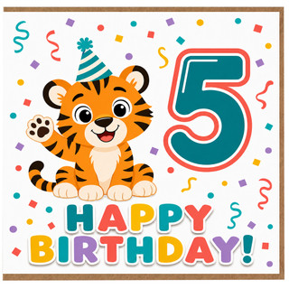 5th Birthday Card, Cute Tiger Birthday Card