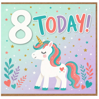 8th Birthday Card, Cute Unicorn Birthday Card