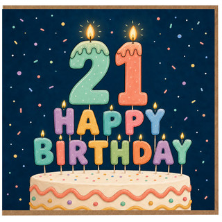 21st Birthday Card, Colourful Candle Cake Design