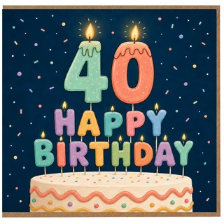 40th Birthday Card, Colourful Cake Candle Design Happy Birthday Card