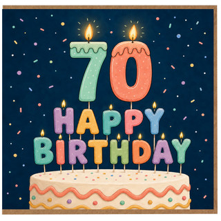 70th Birthday Card, Happy Birthday Card for 70 Year Old, Colourful Candle Cake Design
