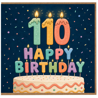 110th Birthday Card, Happy Birthday Cake Candle Design