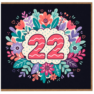 22nd Birthday Card, Colourful Floral Number 22 Card