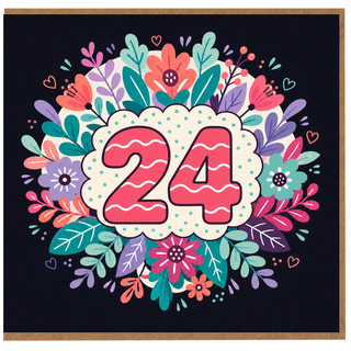 24th Birthday Card, Floral Number 24 Card