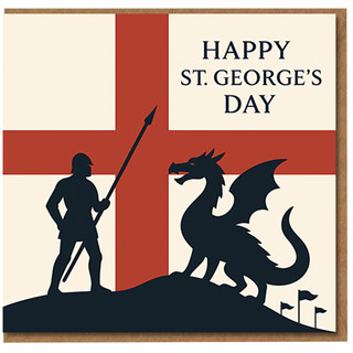 St George's Day Card - Knight and Dragon Silhouette on St George's Cross - Happy Day Greeting Card - England Flag Patriotic Celebration