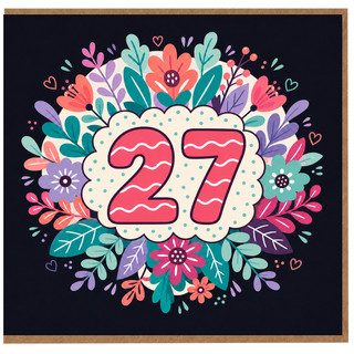 27th Birthday Card, Floral Number 27 Birthday Card