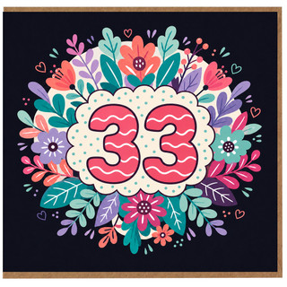 33rd Birthday Card, Floral Number 33 Birthday Card