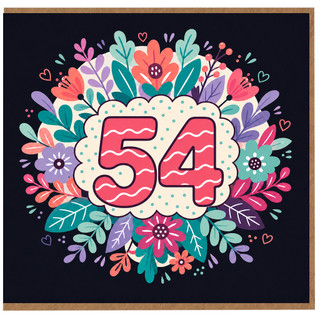 54th Birthday Card, Floral Number 54 Card