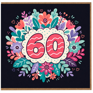 60th Birthday Card, Colourful Floral Design