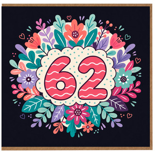 62nd Birthday Card, Floral 62 Birthday Card