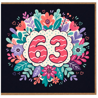 63rd Birthday Card, Floral Number 63 Birthday Card