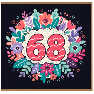 68th Birthday Card, Floral Number 68 Card