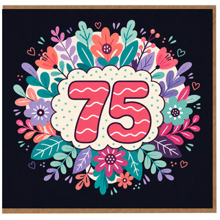 75th Birthday Card, Floral Wreath Design