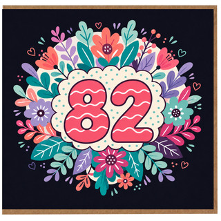 82nd Birthday Card, Floral Number 82 Card