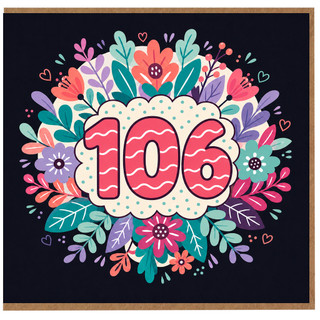 106th Birthday Card, Floral Number 106 Card