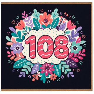 108th Birthday Card, Floral Number 108 Card