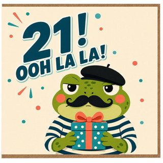 21st Birthday Card, Ooh La La Frog Illustration Card