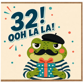 32nd Birthday Card, Funny Ooh La La Frog Card