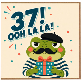37th Birthday Card, Funny Frog Ooh La La Birthday Card