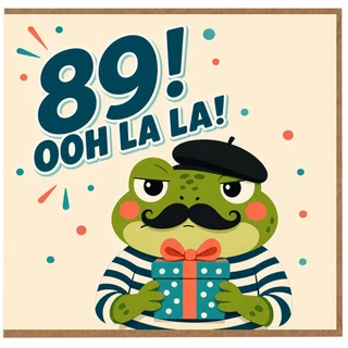 89th Birthday Card, Funny Frog Ooh La La Card for Him