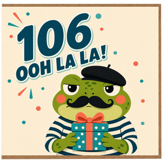 106th Birthday Card, Ooh La La Frog in Beret Gift Card
