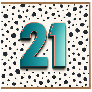 21st Birthday Card, Bold Teal Number 21 Spotty Design