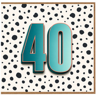 40th Birthday Card, Bold 3D Number 40 Polka Dot Design