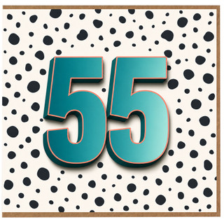 55th Birthday Card, Bold Teal Number 55 Spotty Design