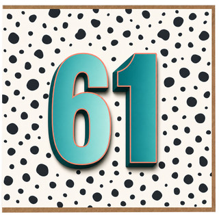 61st Birthday Card, Bold Teal Number 61 Polka Dot Design
