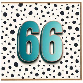 66th Birthday Card, Bold Teal Number 66 Polka Dot Design