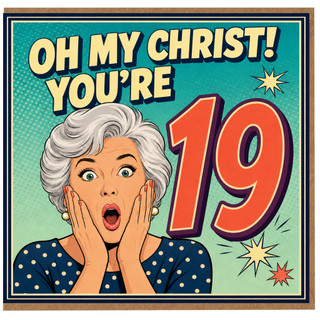 19th Birthday Card, Oh My Christ! You're 19 Funny Retro Comic Style Card