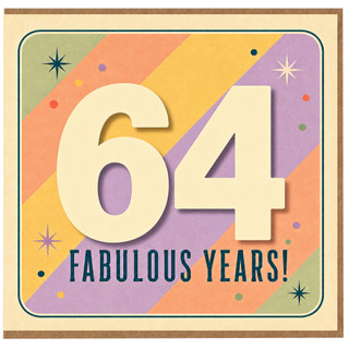 64th Birthday Card, Fabulous Years Retro Colourful Card