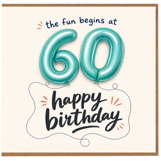 60th Birthday Card, Happy Birthday Balloon Number 60 Card