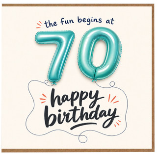70th Birthday Card, The Fun Begins at 70 Happy Birthday Card