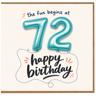 72nd Birthday Card, Happy 72nd Birthday Card, The Fun Begins at 72
