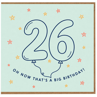 26th Birthday Card, Big Birthday Balloon Number 26 Card