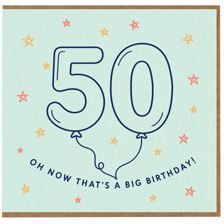 50th Birthday Card, 50 Balloon Star Design, Big Birthday Card