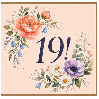 19th Birthday Card, Floral 19! Birthday Card
