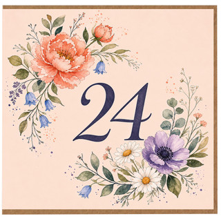 24th Birthday Card, Floral Wreath Birthday Card