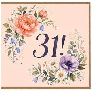 31st Birthday Card, Floral Watercolour Design