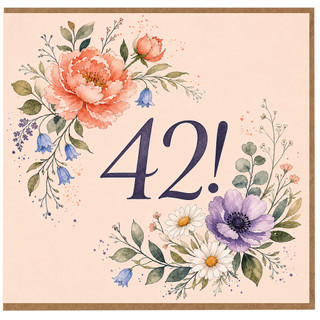 42nd Birthday Card, Floral 42 Birthday Card