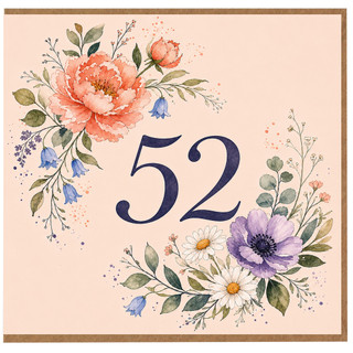 52nd Birthday Card, Floral Watercolour 52 Birthday Card