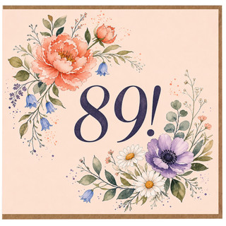 89th Birthday Card, Floral Watercolour Design