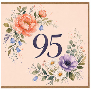 95th Birthday Card, Floral Number 95 Card